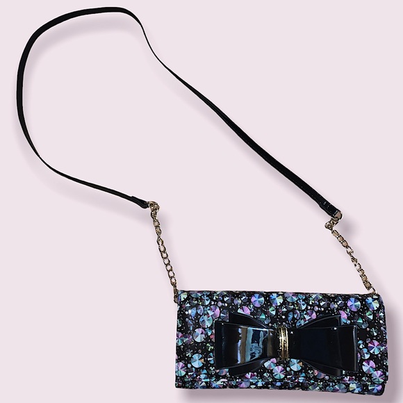 Betsey Johnson Glitter Printed Crossbody Purse with Bow - Picture 1 of 5